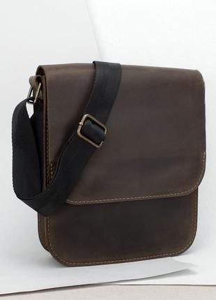 Сумка чоловіча шкіряна handycover s417 коричнева матова з клапаном