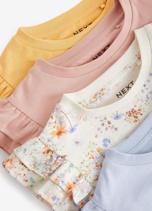 Набор 4 шт футболок с цветочными оборками, 100% хлопок от 98 до 168 см 🩶2 фото