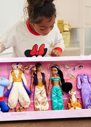 Набор кукол жасмин, аладдин, джин, раджа и абу disney store jasmine and aladdin
