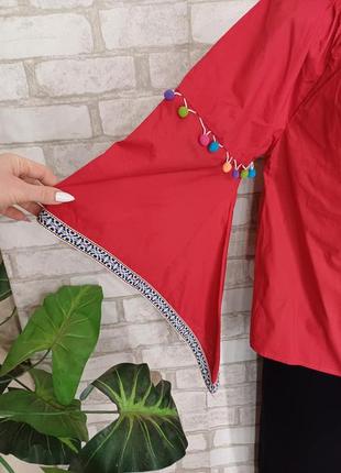 Новая нарядная хлопковая блуза с вышивкой, бубончиками в красном цвете, размер л-хл8 фото