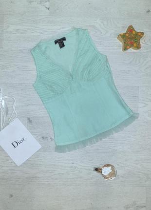 Летняя брендовая стильная легкая льняная блуза майка цвет тиффани2 фото