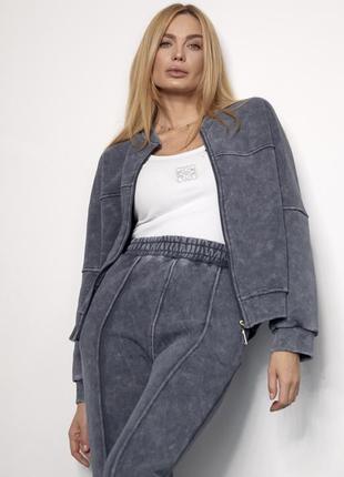 Утеплений спортивний костюм з бомбером та штанами в техніці тай-дай