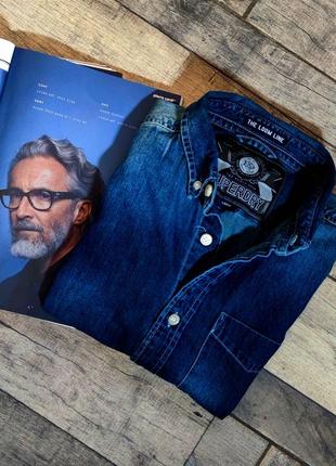 Чоловіча джинсова сорочка superdry в синьому кольорі розмір l2 фото