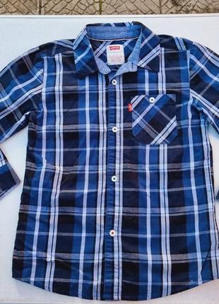 Рубашка levis 6-7 лет 116-122 см коттоновая в клетку с длинными рукавами для мальчика темно синяя