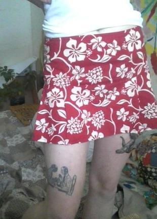 Хлопковая гавайская пляжная летняя юбка кроя труба на низкой посадке