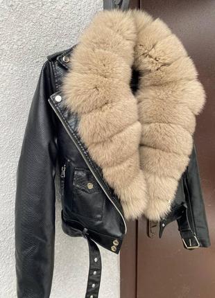 Идеальная для весны🌷🌿 женская демисезонная косуха рептилия, кожаная куртка с натуральным мехом финского песца, 42-54 размеры