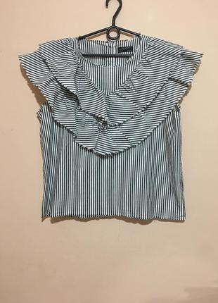 Блуза zara striped poplin blouse with frill9 фото