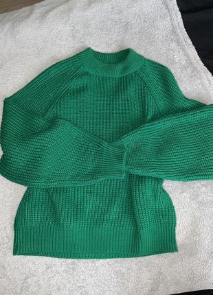 Зеленый вязаный свитер lux качество xs s m3 фото