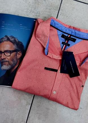 Мужская элегантная хлопковая рубашка tommy hilfiger в розовом цвете размер xxl