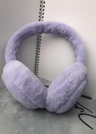 Навушники складні хутряні махрові м'які теплі зимові однотонні фіолетові жіночі
