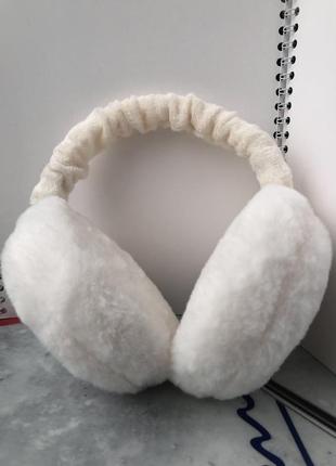 Навушники складні хутряні махрові м'які теплі зимові однотонні білі дитячі