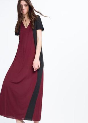 Платье zara длинное геометрия бордово-черно-белое