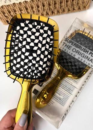 Гребінець хромований для волосся "super brush" золотий у коробці