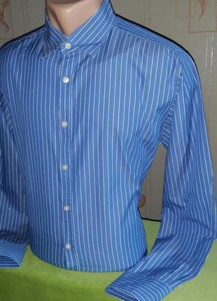Стильная синяя рубашка в белую полоску charles tyrwhitt made in italy, молниеносная отправка ⚡🚀2 фото