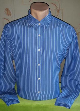 Стильная синяя рубашка в белую полоску charles tyrwhitt made in italy, молниеносная отправка ⚡🚀1 фото