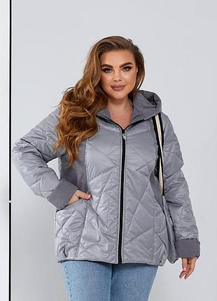 Чёрная молочная зелёная коричневая серая комплект куртка сумка большого размера батал короткая удлинённая стёганая с капюшоном тёплая на молнии