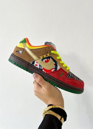 Эксклюзивные женские и мужские кроссовки nike sb dunk low "what the" разноцветные3 фото