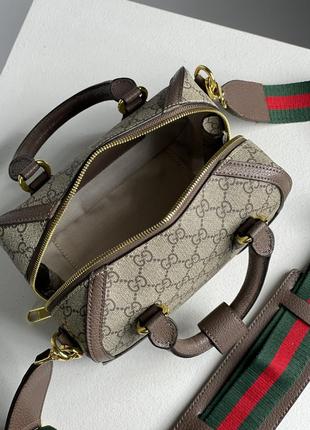 Сумка gucci из гладкой кожи в фирменной канве.8 фото