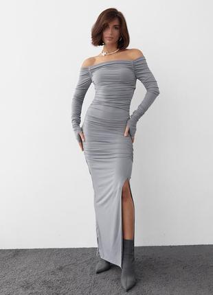 Длинное вечернее платье с драпировкой - серый цвет, l (есть размеры)6 фото