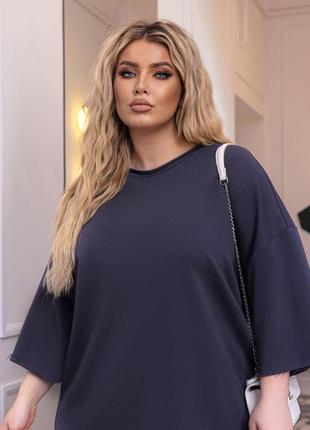 Жіноча подовжена футболка оверсайз батал люкс преміум якості натуральна піньє пенье чорна бежева графіт шоколад oversized2 фото