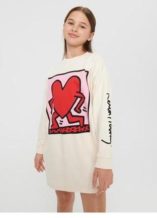 Шикарное хлопковое платье свитшот кремового цвета sinsay keith haring с биркой made in india