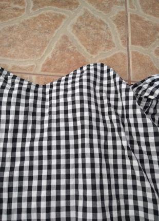 Шикарная блуза в клетку с открытыми плеченками9 фото