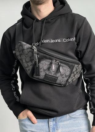 Бананка coach track belt bag grey сіра поясна сумка чоловіча / жіноча