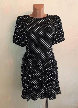 🌿1+1=3 стильное короткое черное платье в горошек dorothy perkins, размер 48 - 50