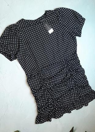 🌿1+1=3 стильное короткое черное платье в горошек dorothy perkins, размер 48 - 502 фото