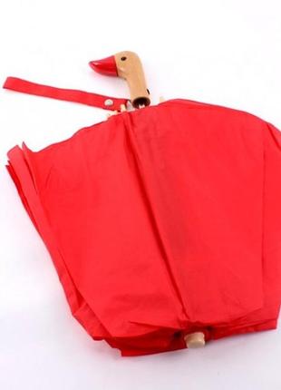 Зонт с деревянной ручкой голова утки (красный)3 фото