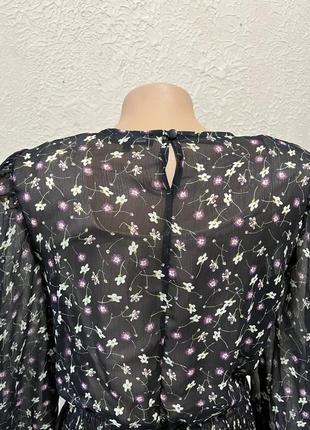 Прозрачная блузка в цветочек / прозрачная блузка в цветочный принт / черная блузка в цветочный принт3 фото