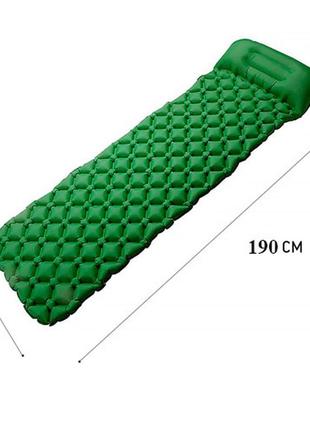 Коврик туристический надувной с подушкой, матрас 190x60x5см, зеленый2 фото