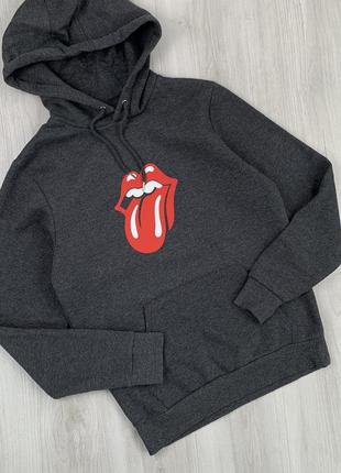 Толстовка худи серая ронг стоунс rolling stones с принтом мерч