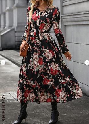 Длинное платье цветы черная6 фото