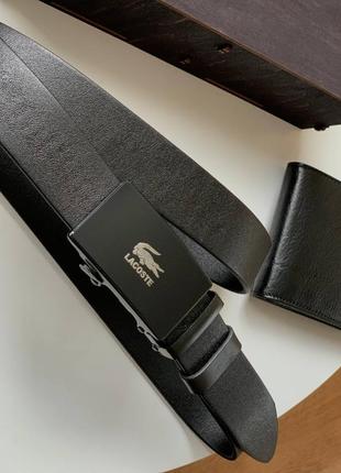 Ремень + кошелек lacoste Zapatillas черный в подарочной упаковке / на подарок7 фото