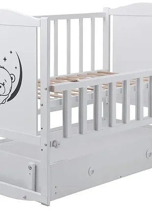 Кровать babyroom тедди t-03 фигурная бильцо, маятник, ящик, откидная сторона белая