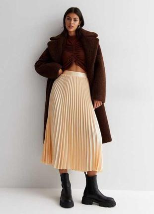 New look плиссированная юбка спідниця пліссе нова бежева сатінова шовкова сатиновая максі міді