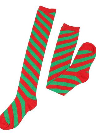 Довгі гольфи у смужки 1298 бавовняні червоно-зелені панчохи для дівчини косплей смугасті червоний