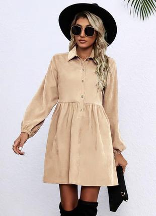 Вельветовое платье оверсайз мини хаки черная беж на пуговицах