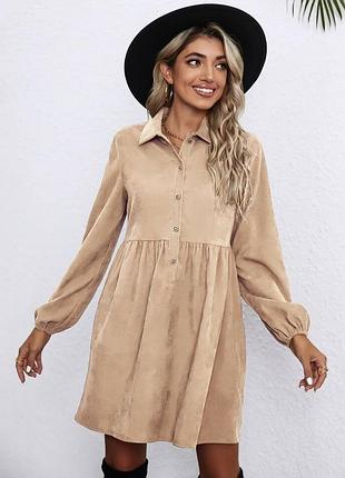 Вельветовое платье оверсайз мини хаки черная беж на пуговицах