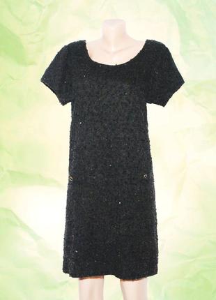 Трикотажное платье букле на подкладке декорированно паетками1 фото