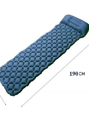 Коврик туристический надувной с подушкой, матрас 190x60x5см, синий2 фото