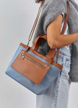 Женская сумка джинсовая сумка голубая сумочка рыжим сумочка2 фото