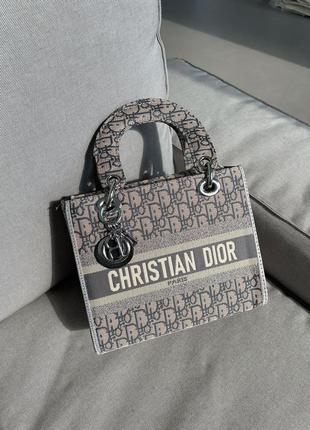 Сумка женская с ручками, мини шоппер текстиль christian dior lady d-lite grey (арт: 03026)2 фото