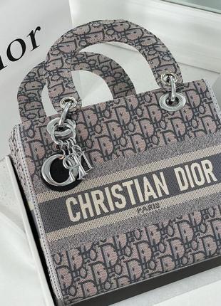 Сумка женская с ручками, мини шоппер текстиль christian dior lady d-lite grey (арт: 03026)5 фото