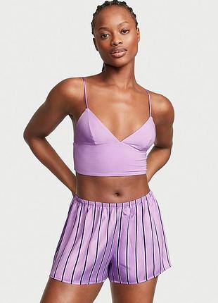 Виктория сикрет укороченный набор атласных шорт с топом из модала, пижама victoria’s secret