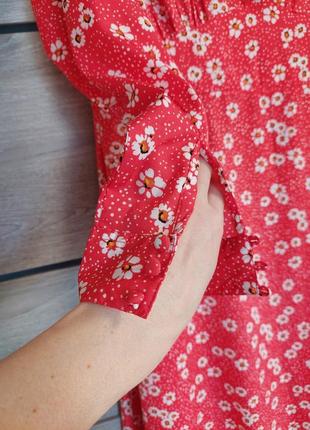 Красное платье миди в белый цветочный принт🔹длинный рукав wednesday's girl(размер 40)9 фото