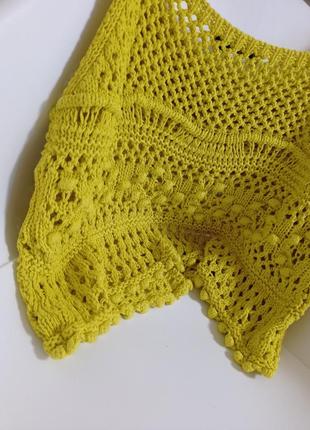 Вязаний майка топ на бретельках плетена жовта яскрава.4 фото