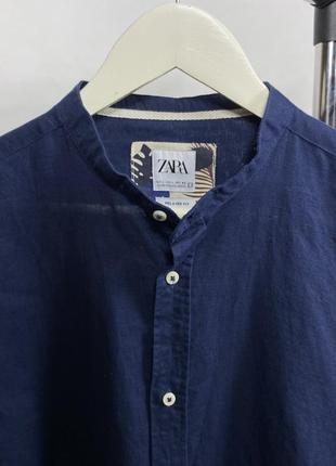 Zara man льняна сорочка без коміра грандед grandad4 фото