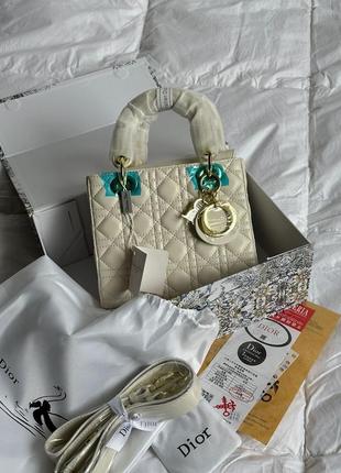 Сумочка женская кожаная, мини шоппер кремовый christian dior small lady dior my abcdior bag cream (арт: 99001)